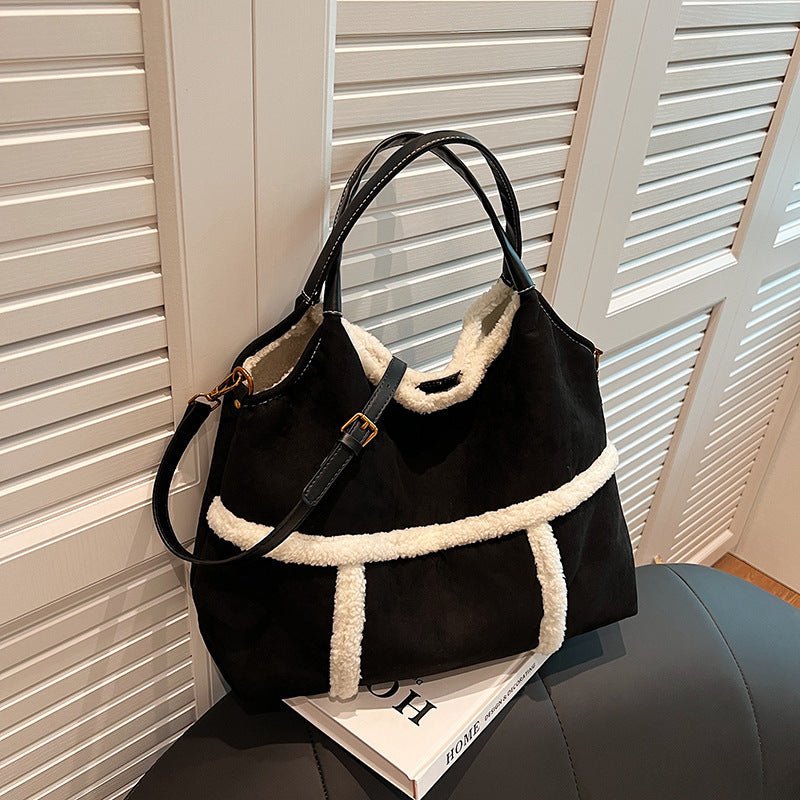 2pcs Women Plush Totes Casual Large - capacity Suede Handbag Winter Bags - Topezmart