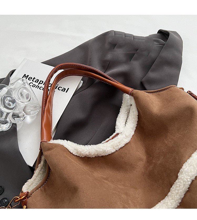 2pcs Women Plush Totes Casual Large - capacity Suede Handbag Winter Bags - Topezmart