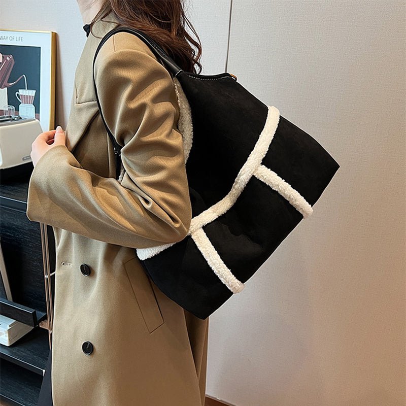 2pcs Women Plush Totes Casual Large - capacity Suede Handbag Winter Bags - Topezmart