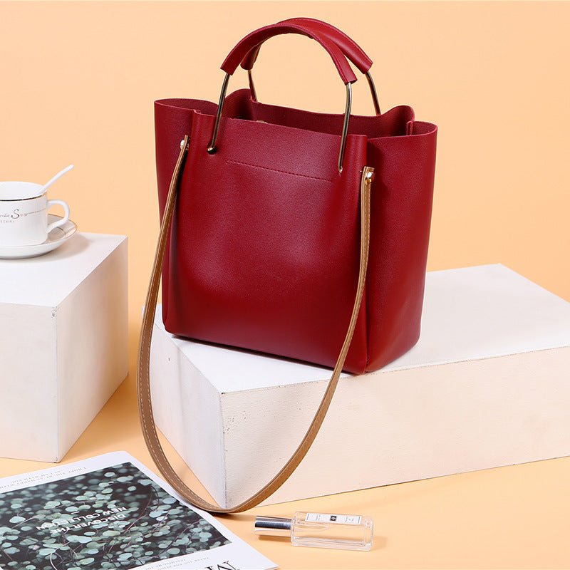 Bag Women Summer New Korean Pure Color Women's Handbag Metal Handle Leisure Shoulder Bag Women's Bag - Topezmart