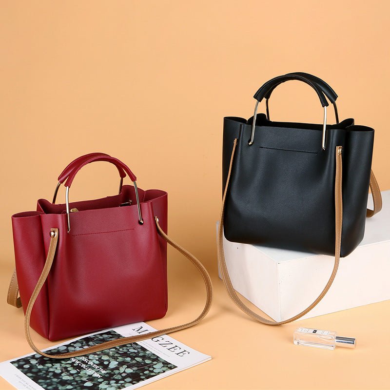 Bag Women Summer New Korean Pure Color Women's Handbag Metal Handle Leisure Shoulder Bag Women's Bag - Topezmart