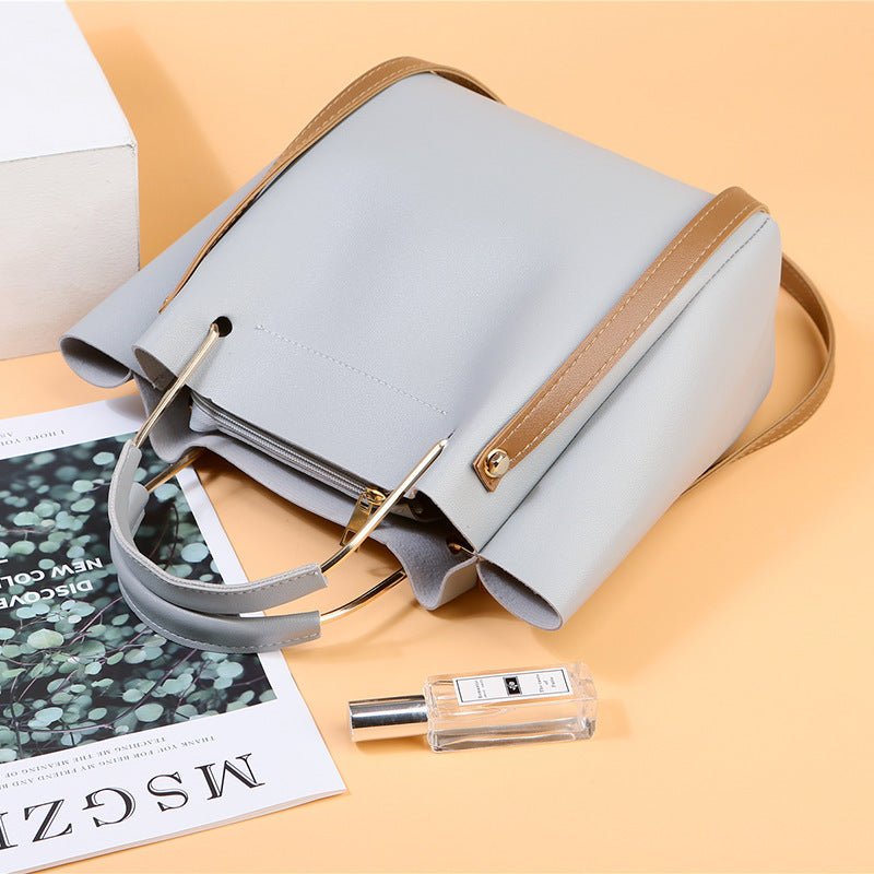 Bag Women Summer New Korean Pure Color Women's Handbag Metal Handle Leisure Shoulder Bag Women's Bag - Topezmart