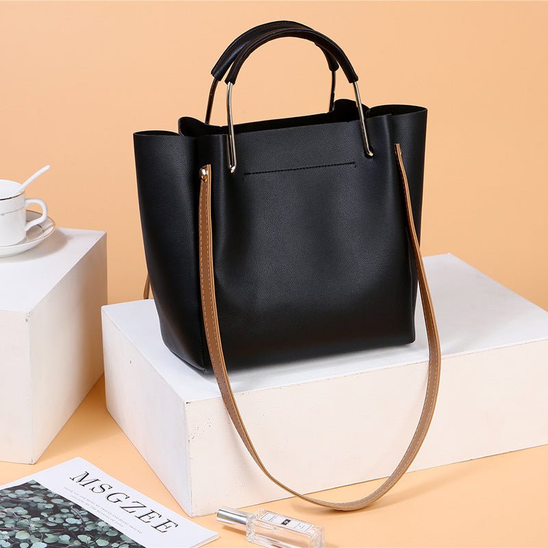 Bag Women Summer New Korean Pure Color Women's Handbag Metal Handle Leisure Shoulder Bag Women's Bag - Topezmart