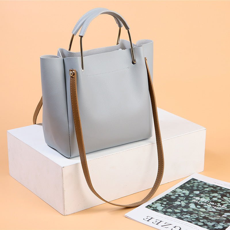 Bag Women Summer New Korean Pure Color Women's Handbag Metal Handle Leisure Shoulder Bag Women's Bag - Topezmart