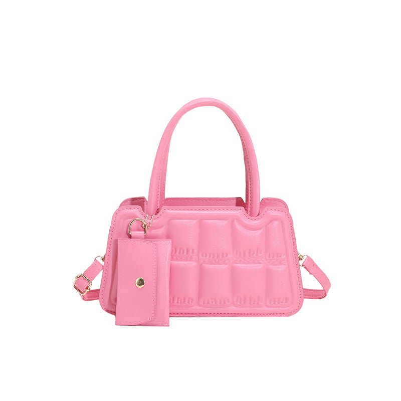 Candy Color Shoulder Bag With Small Wallet Fashion Grid Texture Totes Women Handbag - Topezmart