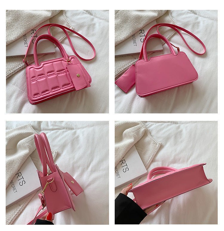 Candy Color Shoulder Bag With Small Wallet Fashion Grid Texture Totes Women Handbag - Topezmart