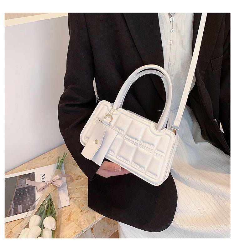 Candy Color Shoulder Bag With Small Wallet Fashion Grid Texture Totes Women Handbag - Topezmart