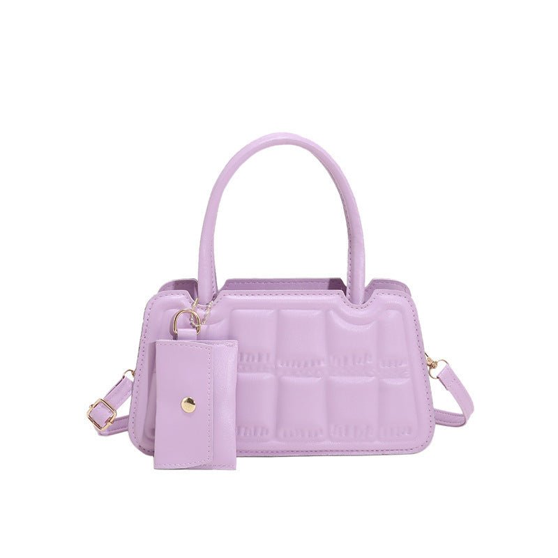 Candy Color Shoulder Bag With Small Wallet Fashion Grid Texture Totes Women Handbag - Topezmart