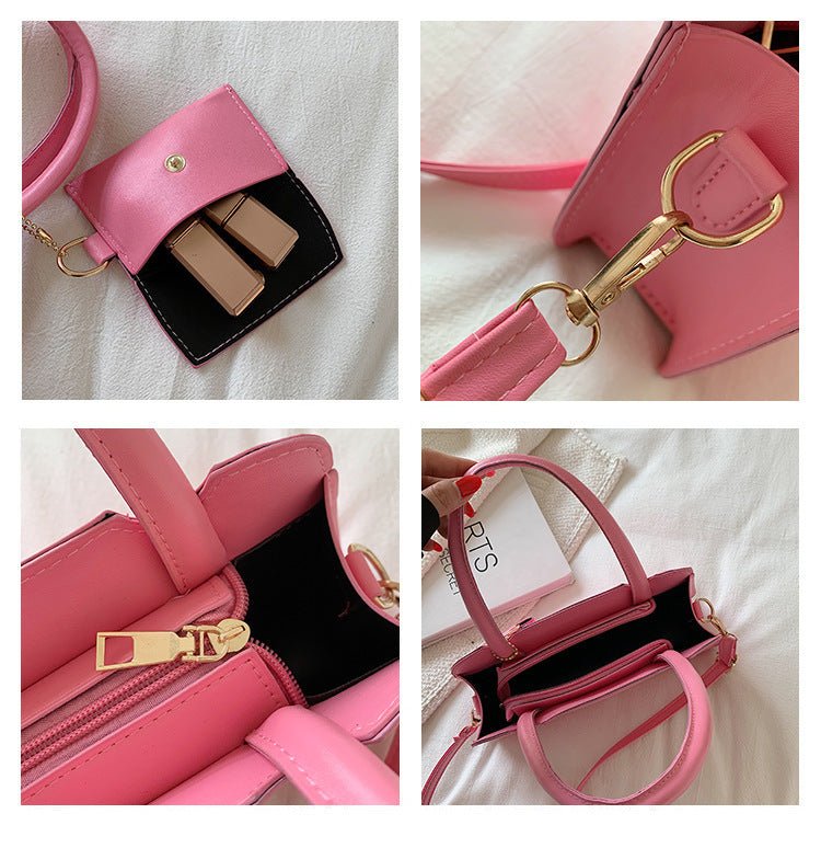 Candy Color Shoulder Bag With Small Wallet Fashion Grid Texture Totes Women Handbag - Topezmart