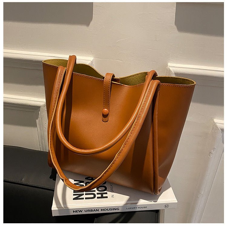 Casual Large Capacity Tote Bags For Women Fashion Solid Color Shopping Shoulder Bag With Wallet Ladies Handbag - Topezmart