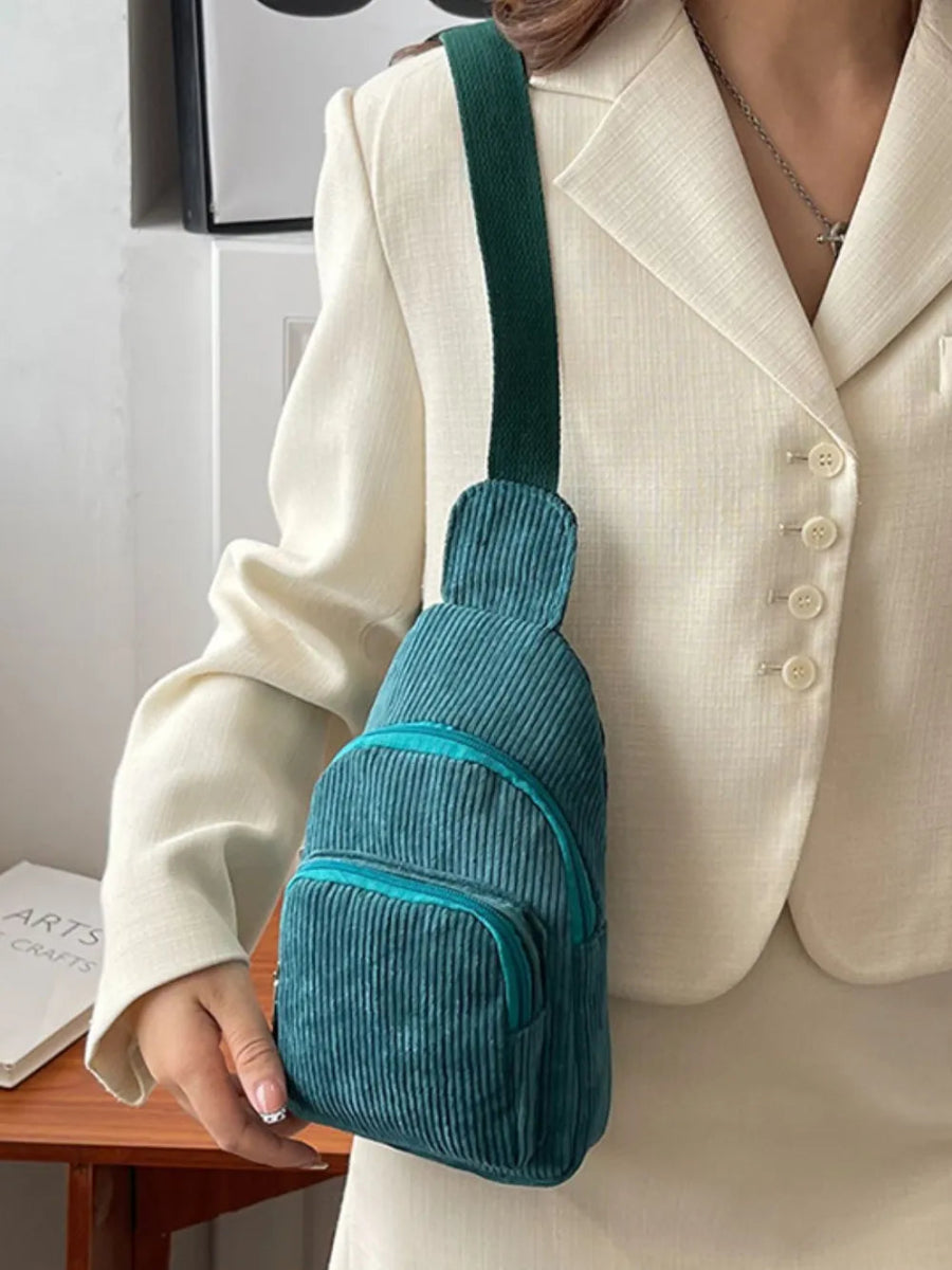 Corduroy Solid Color Crossbody Bag - Topezmart