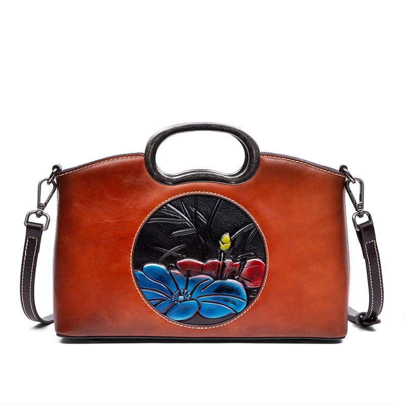 Johnature Genuine Leather Women Bag Vintage Embossed Handbag New Versatile First Layer Cowhide Large Capacity Shoulder Bags - Topezmart