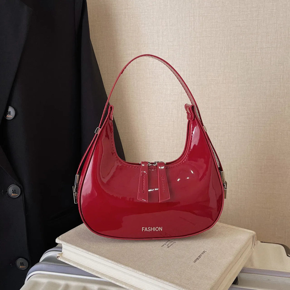 Leather Crescent Shoulder Bag - Topezmart