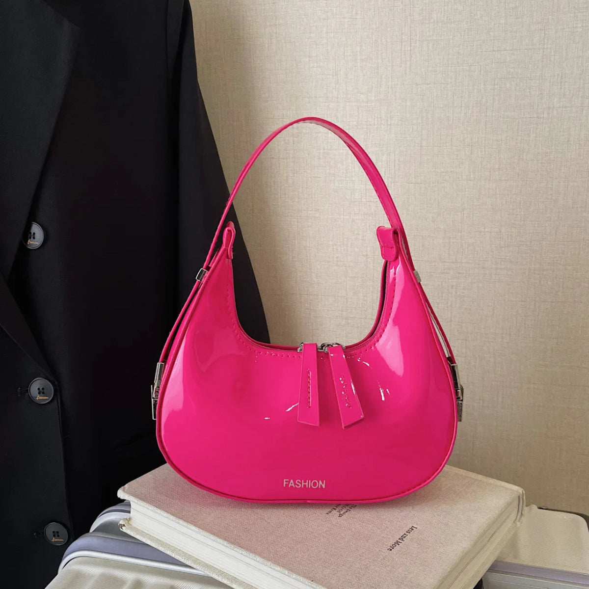 Leather Crescent Shoulder Bag - Topezmart