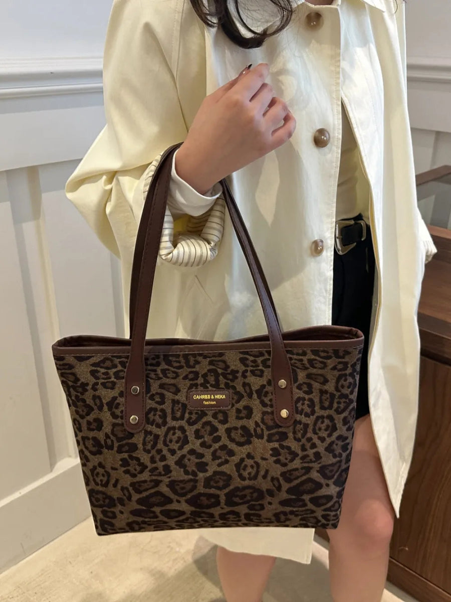 Leopard Polyester Tote Bag - Topezmart
