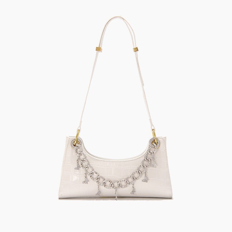 Rainbow Baguette Croc Froggy Gradient Women Shoulder Bags New Fashion Handbag Pearl Chain Diamond Metal Female Bag Summer - Topezmart
