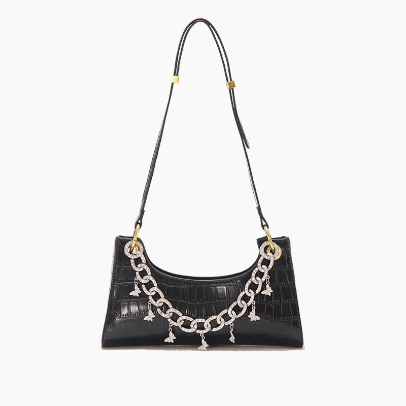 Rainbow Baguette Croc Froggy Gradient Women Shoulder Bags New Fashion Handbag Pearl Chain Diamond Metal Female Bag Summer - Topezmart
