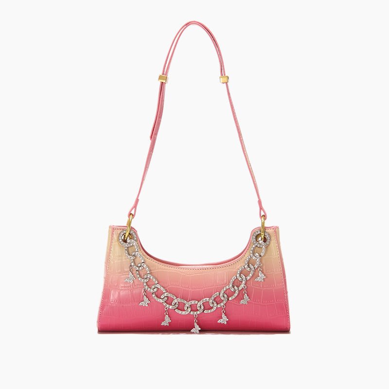 Rainbow Baguette Croc Froggy Gradient Women Shoulder Bags New Fashion Handbag Pearl Chain Diamond Metal Female Bag Summer - Topezmart