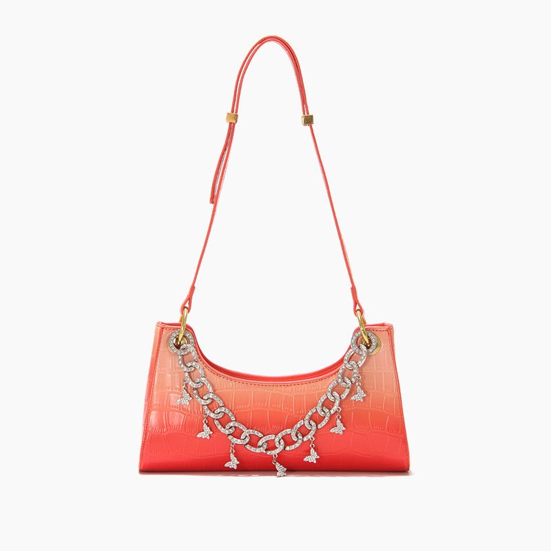 Rainbow Baguette Croc Froggy Gradient Women Shoulder Bags New Fashion Handbag Pearl Chain Diamond Metal Female Bag Summer - Topezmart