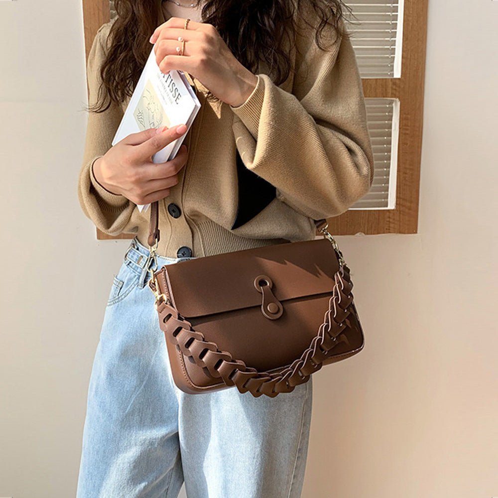 Women Shoulder Bags Woven Chain Bag Pu Leather Handbag - Topezmart