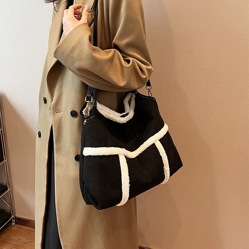2pcs Women Plush Totes Casual Large - capacity Suede Handbag Winter Bags - Topezmart