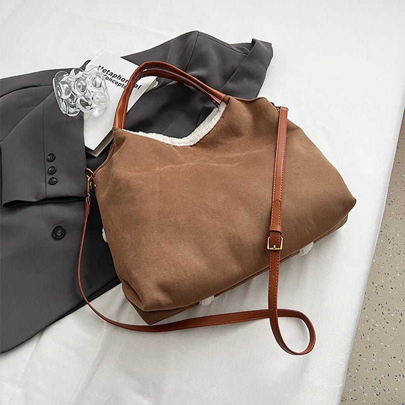 2pcs Women Plush Totes Casual Large - capacity Suede Handbag Winter Bags - Topezmart