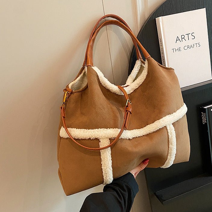 2pcs Women Plush Totes Casual Large - capacity Suede Handbag Winter Bags - Topezmart