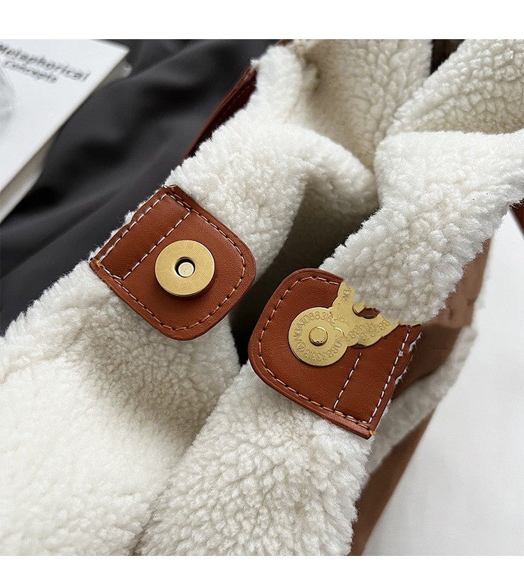 2pcs Women Plush Totes Casual Large - capacity Suede Handbag Winter Bags - Topezmart