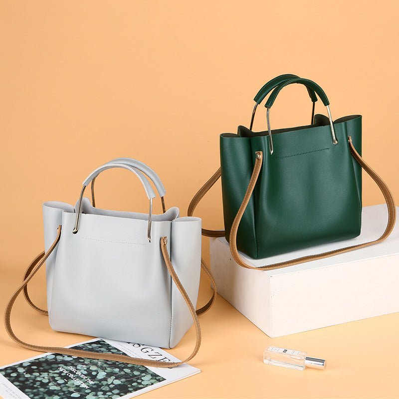 Bag Women Summer New Korean Pure Color Women's Handbag Metal Handle Leisure Shoulder Bag Women's Bag - Topezmart