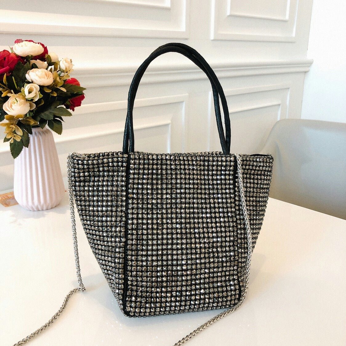 Bling Rhinestone Evening Handbag Women Luxury Fashion Diamonds Chain Shoulder Bags - Topezmart