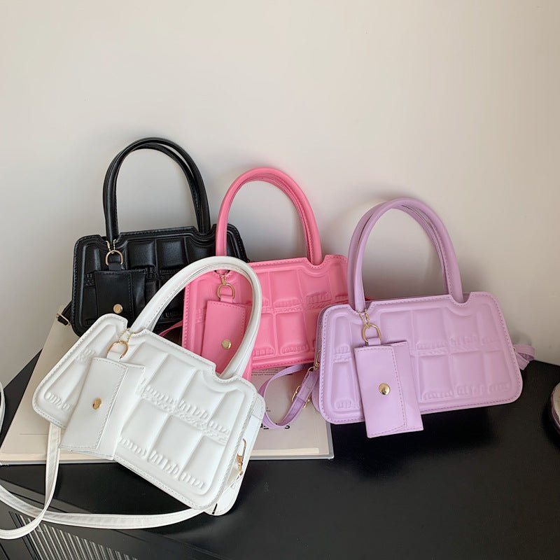 Candy Color Shoulder Bag With Small Wallet Fashion Grid Texture Totes Women Handbag - Topezmart