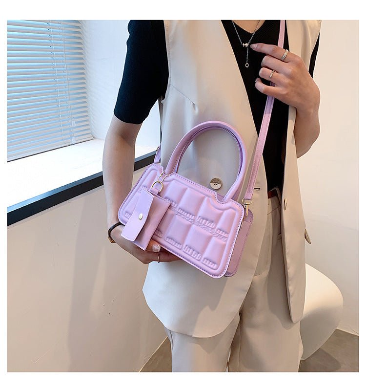Candy Color Shoulder Bag With Small Wallet Fashion Grid Texture Totes Women Handbag - Topezmart