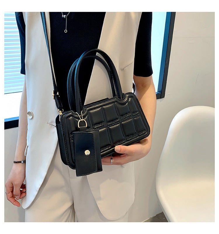 Candy Color Shoulder Bag With Small Wallet Fashion Grid Texture Totes Women Handbag - Topezmart