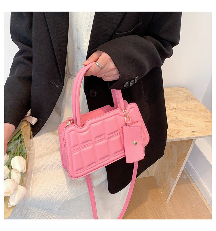 Candy Color Shoulder Bag With Small Wallet Fashion Grid Texture Totes Women Handbag - Topezmart