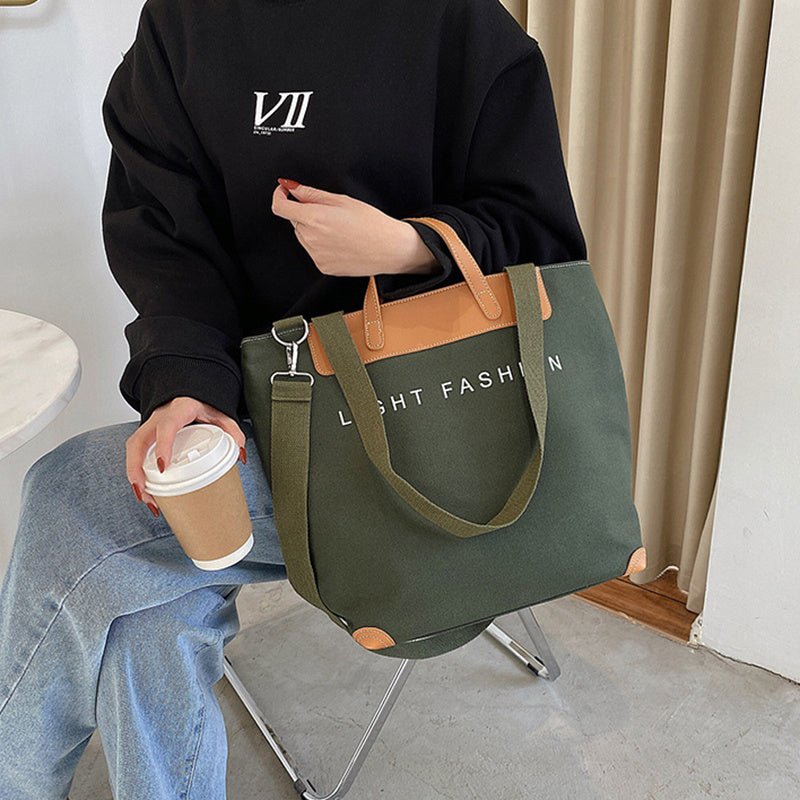 Canvas Shoulder Bag Women Ins Fashion Messenger Crossbody Bags Large Capacity Totes Handbag - Topezmart