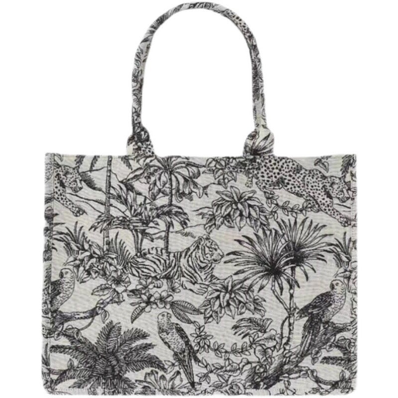 Casual Embroidery Canvas Handbag Women Large Capacity Handle Bag - Topezmart