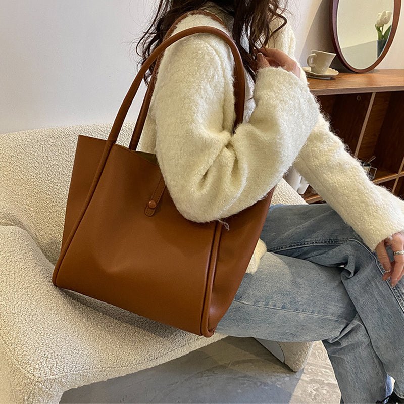 Casual Large Capacity Tote Bags For Women Fashion Solid Color Shopping Shoulder Bag With Wallet Ladies Handbag - Topezmart