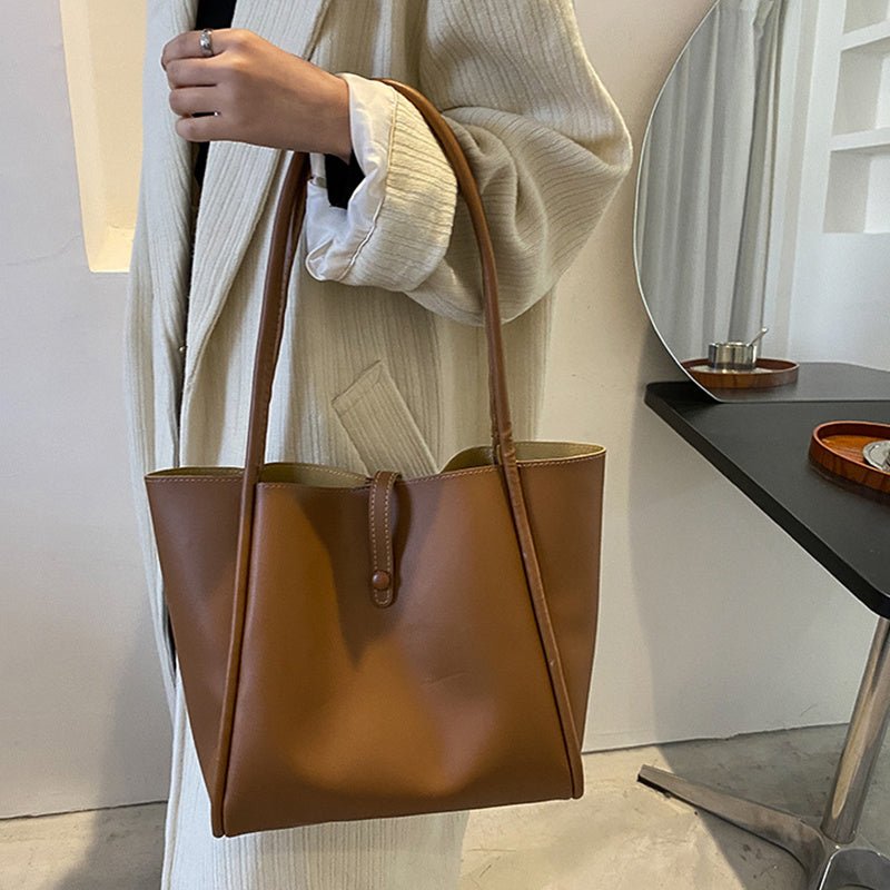 Casual Large Capacity Tote Bags For Women Fashion Solid Color Shopping Shoulder Bag With Wallet Ladies Handbag - Topezmart