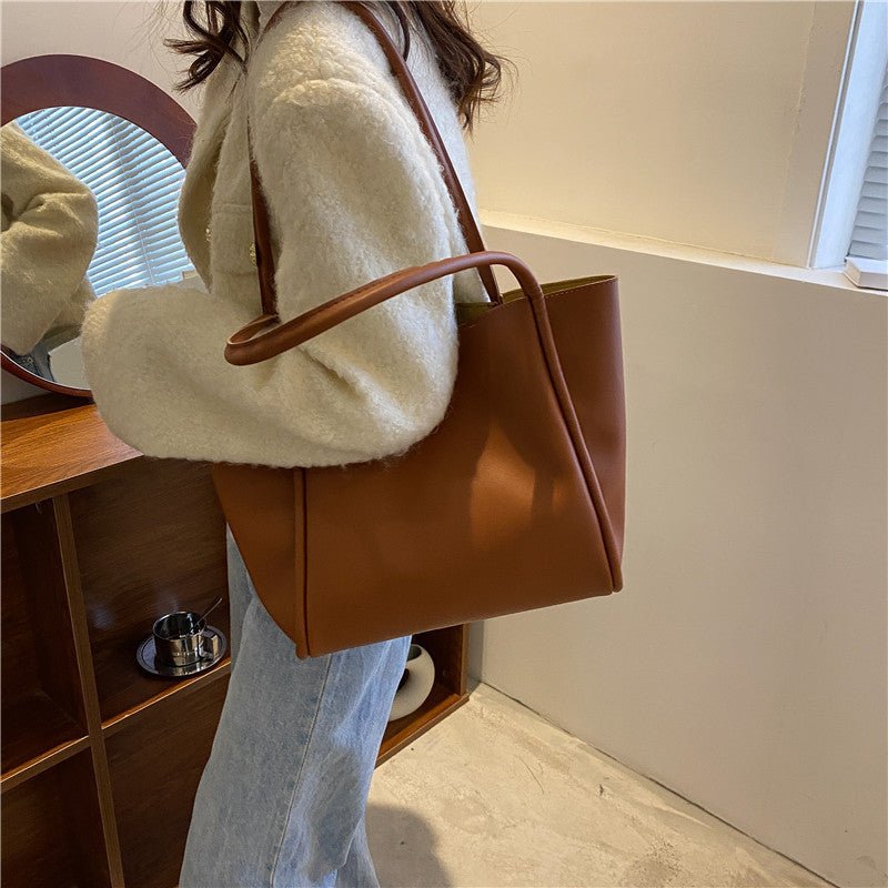 Casual Large Capacity Tote Bags For Women Fashion Solid Color Shopping Shoulder Bag With Wallet Ladies Handbag - Topezmart