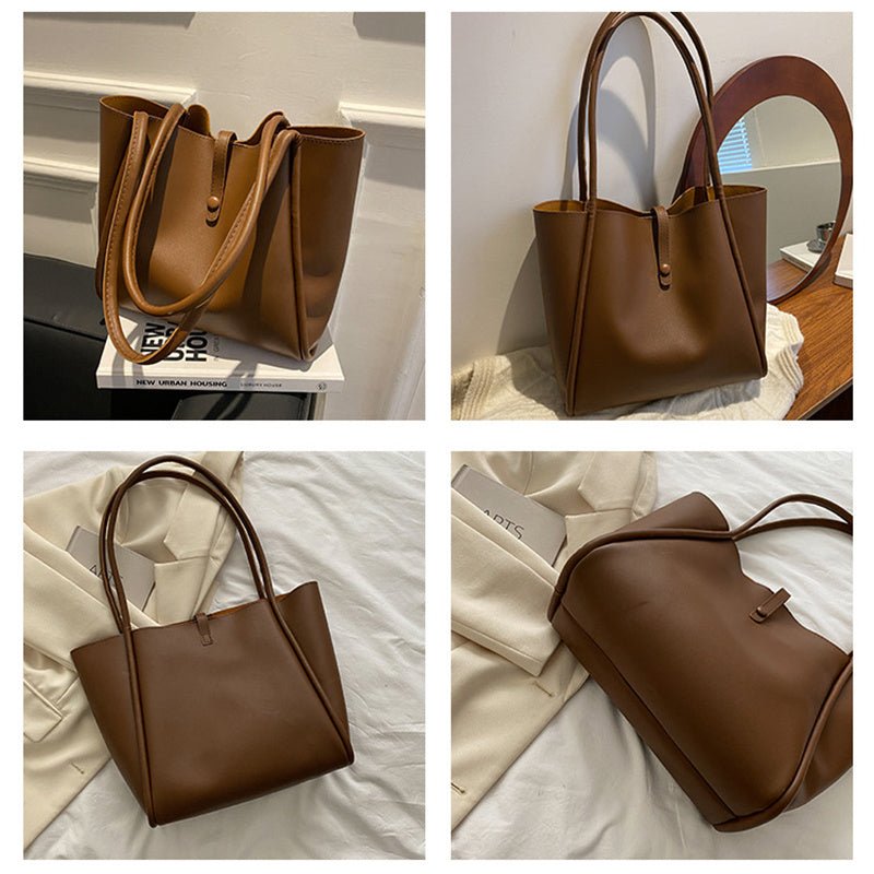 Casual Large Capacity Tote Bags For Women Fashion Solid Color Shopping Shoulder Bag With Wallet Ladies Handbag - Topezmart