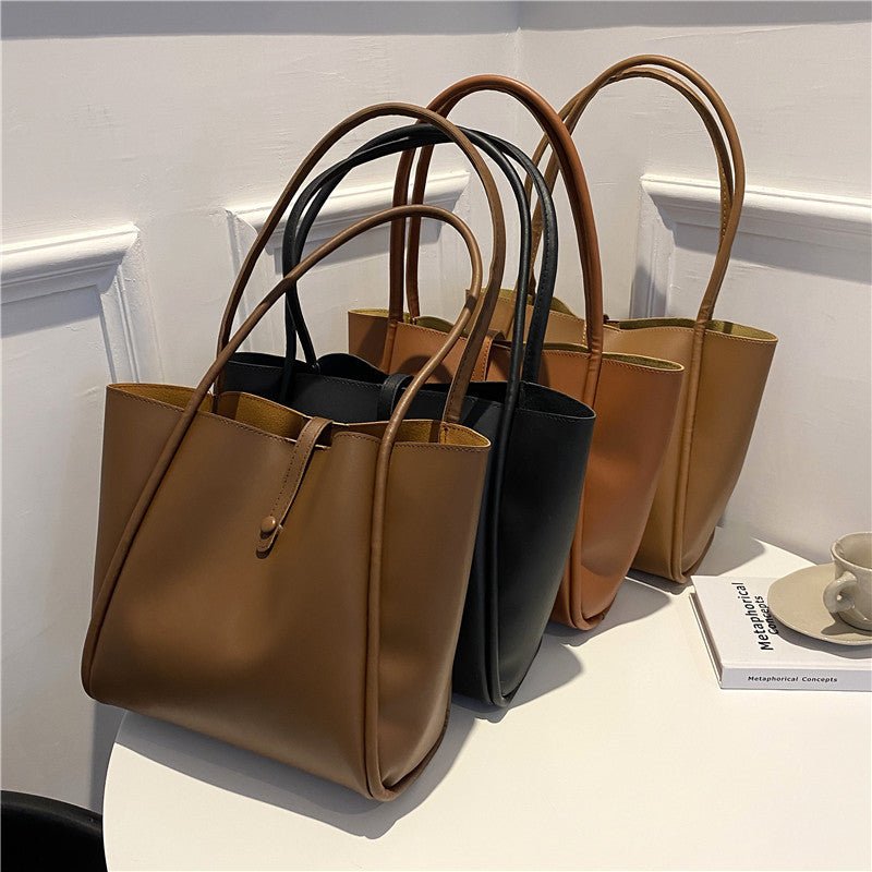 Casual Large Capacity Tote Bags For Women Fashion Solid Color Shopping Shoulder Bag With Wallet Ladies Handbag - Topezmart