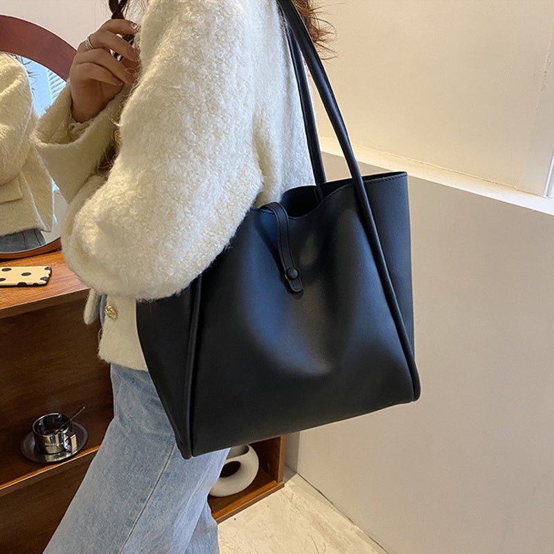 Casual Large Capacity Tote Bags For Women Fashion Solid Color Shopping Shoulder Bag With Wallet Ladies Handbag - Topezmart