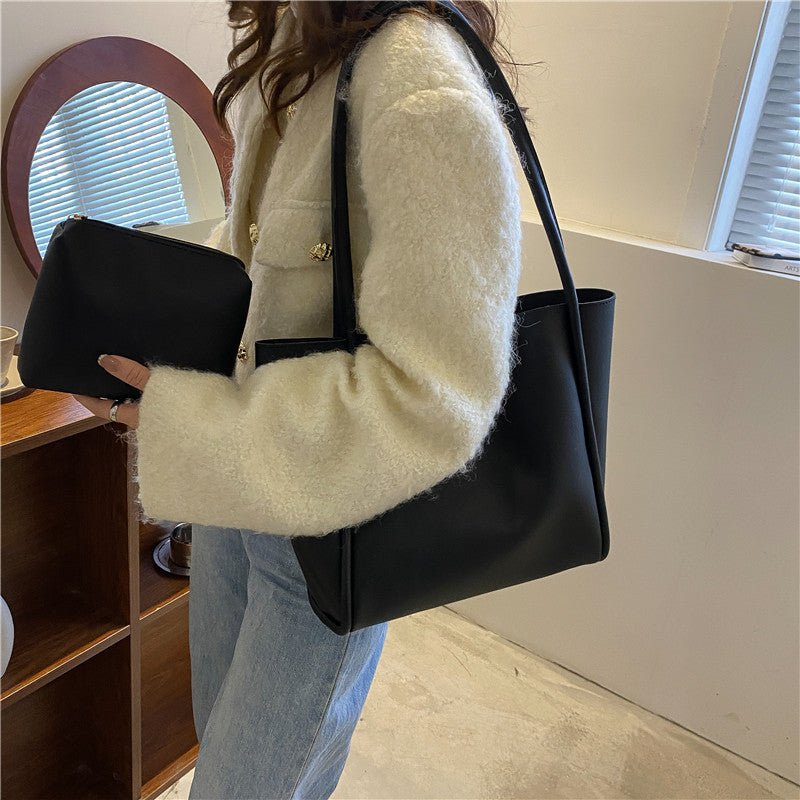 Casual Large Capacity Tote Bags For Women Fashion Solid Color Shopping Shoulder Bag With Wallet Ladies Handbag - Topezmart