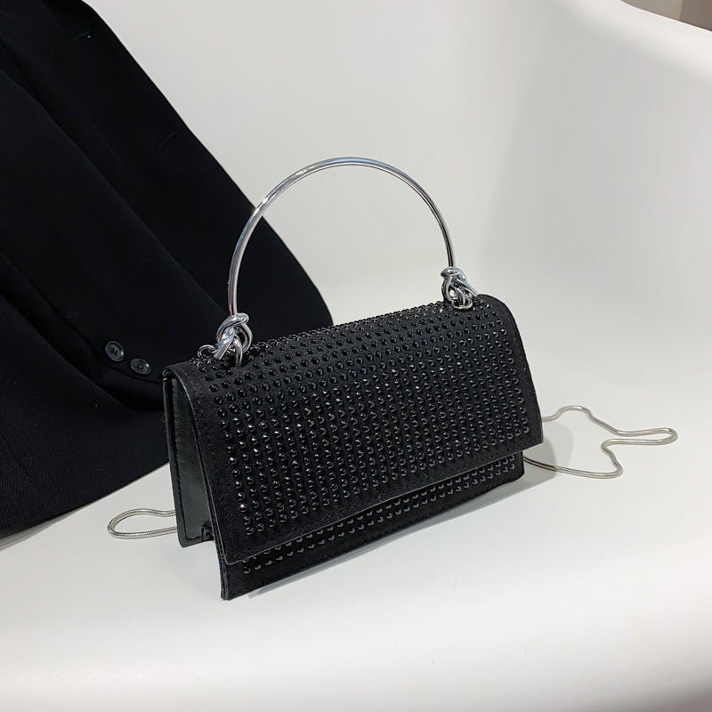 Chain Crossbody Bag Women Handbag Glitter Crystals Plain Daily Silver Black Shoulder Bag - Topezmart