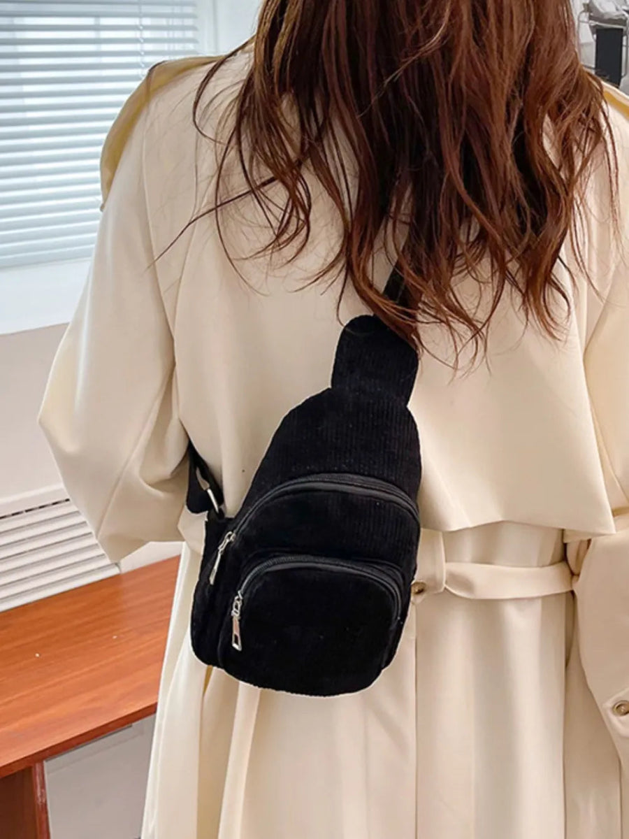 Corduroy Solid Color Crossbody Bag - Topezmart