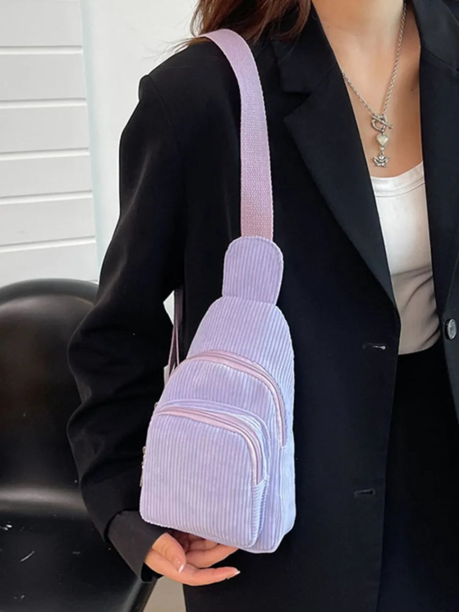 Corduroy Solid Color Crossbody Bag - Topezmart