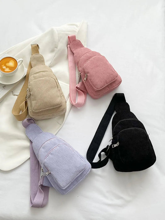 Corduroy Solid Color Crossbody Bag - Topezmart