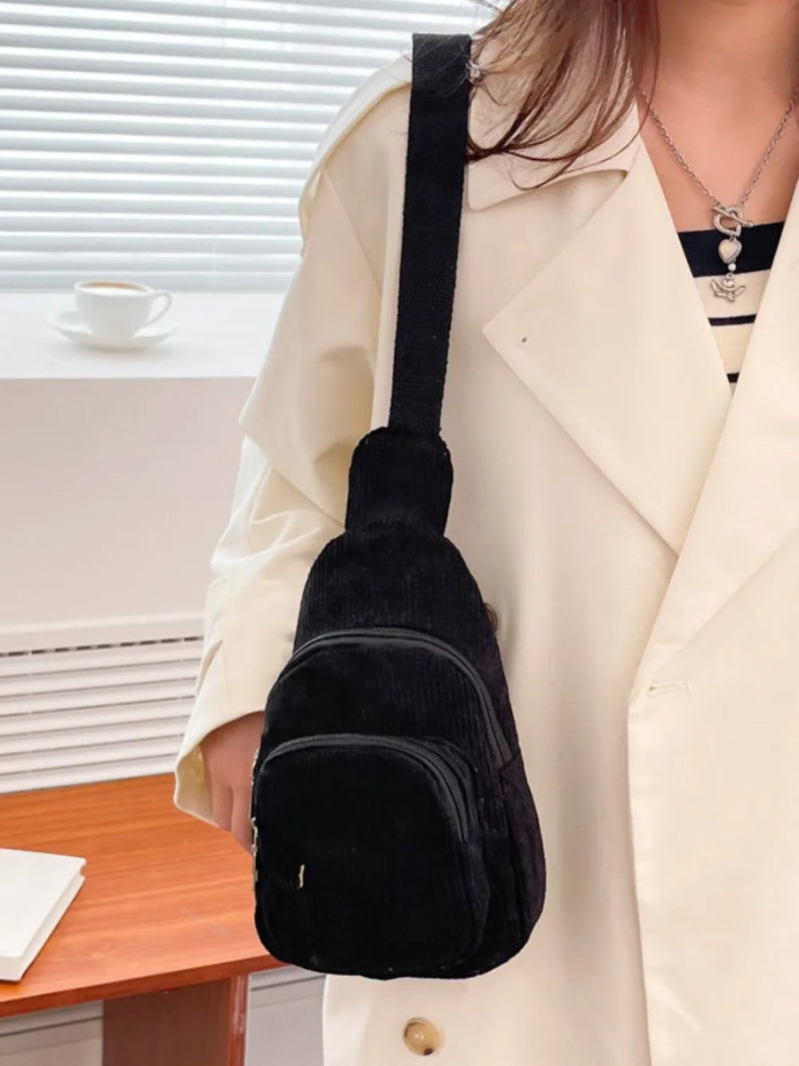 Corduroy Solid Color Crossbody Bag - Topezmart