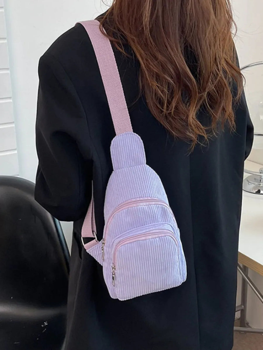 Corduroy Solid Color Crossbody Bag - Topezmart
