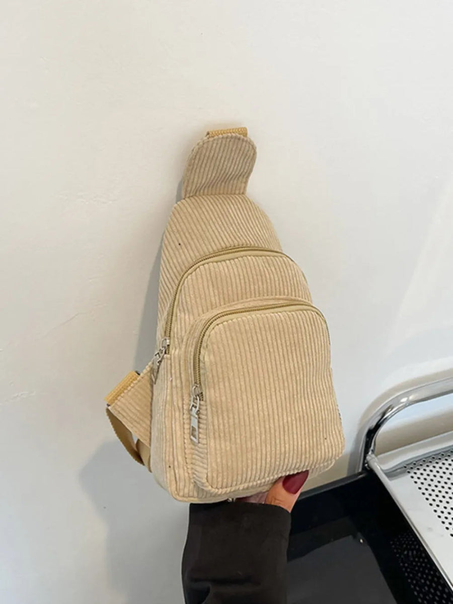 Corduroy Solid Color Crossbody Bag - Topezmart